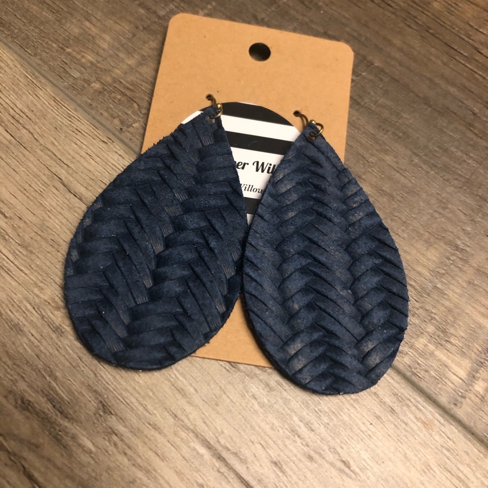 3 Pack of Navy Blue Leather Earrings